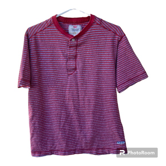 Levi’s Tee Vintage 1980’s Stripes Henley Short Sleeve Distressed sz medium - Picture 1 of 12